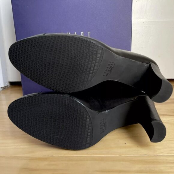NIB $595 STUART WEITZMAN Front Zip Black Stretch Leather Bootie Heel Boot 7.5 M - Picture 4 of 8